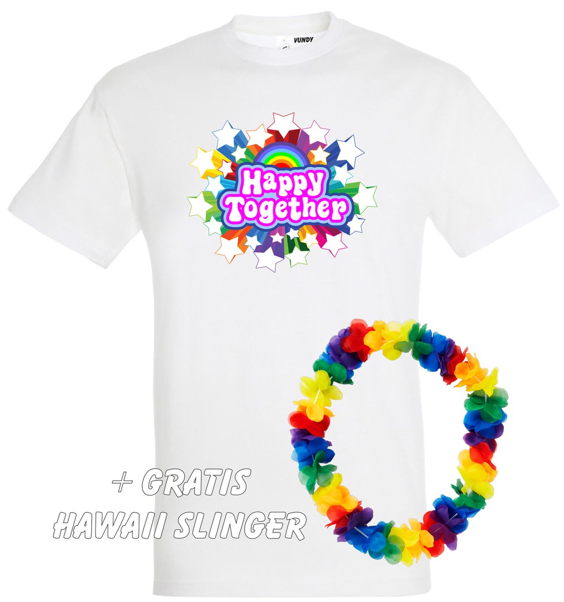 T-shirt Happy Together Stars | Toppers in Concert 2022 | Toppers kleding shirt | Flower Power | Hippie Jaren 60 | Wit | maat 3XL